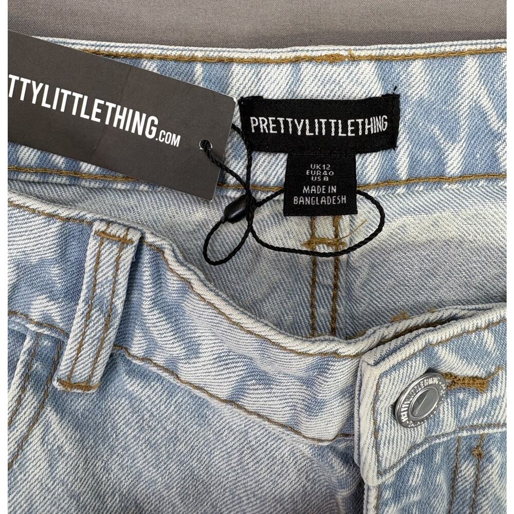 Pretty Little Thing PLT Jeans US 8 Light Blue Wash Distressed Straight Leg NWT - Picture 4 of 11